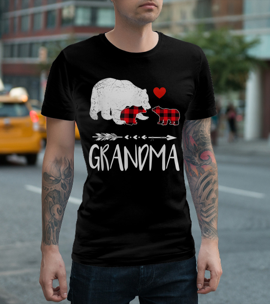 Grandma Bear Red Plaid Cubs Heart Arrow Buffalo Matching T-Shirt