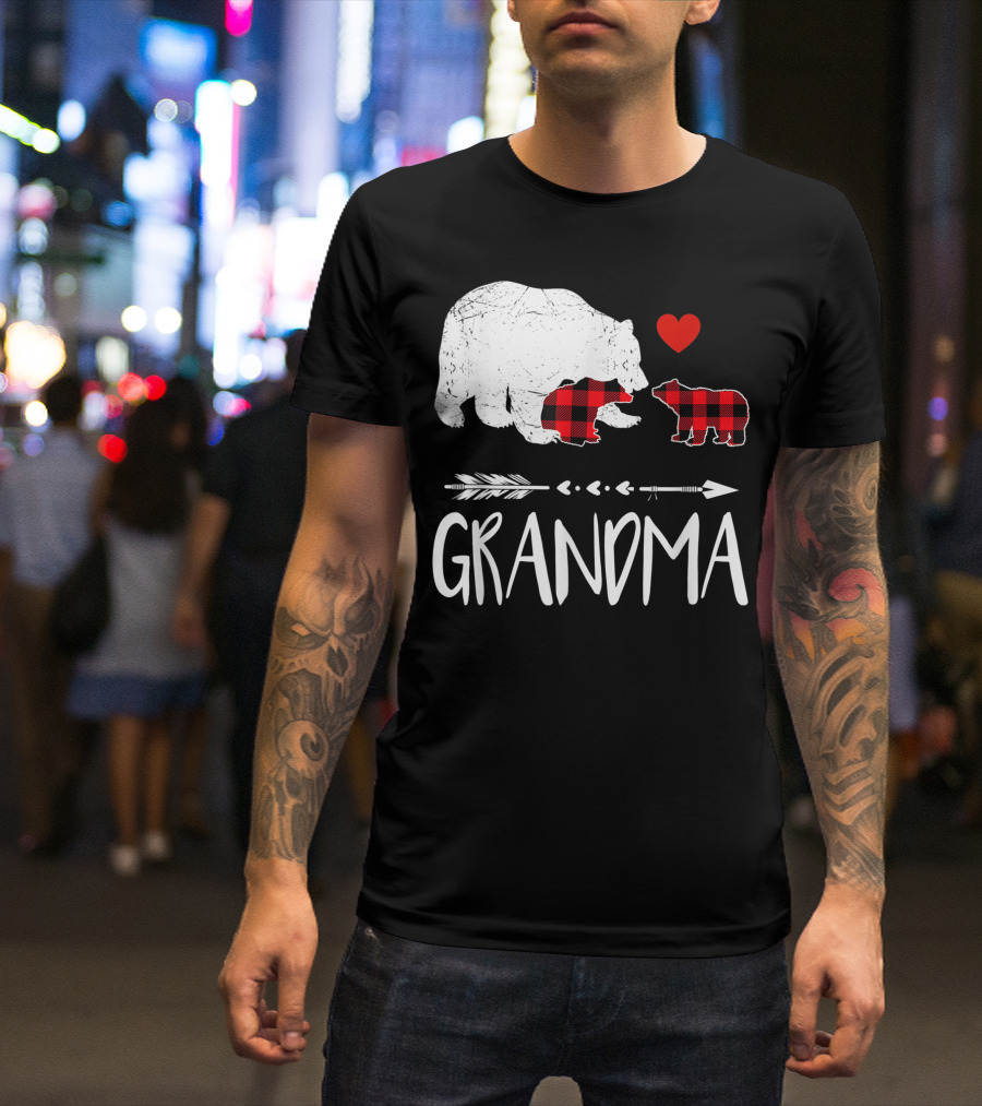 Grandma Bear Red Plaid Cubs Heart Arrow Buffalo Matching T-Shirt