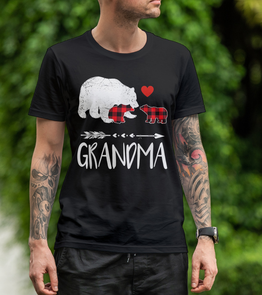 Grandma Bear Red Plaid Cubs Heart Arrow Buffalo Matching T-Shirt