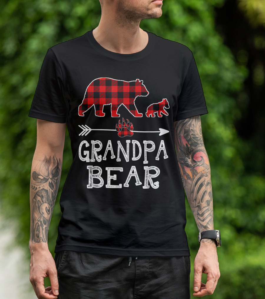 Grandpa Bear Red Plaid Buffalo Cubs Matching T-Shirt
