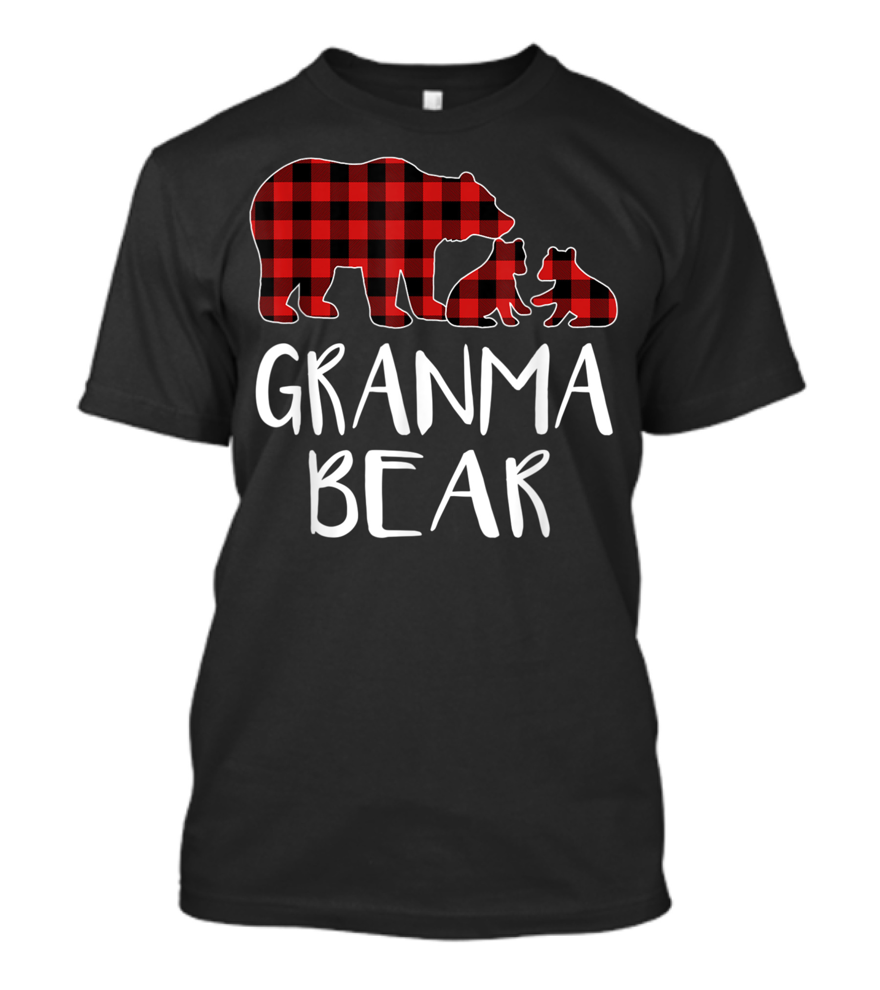 Granma Bear Red Plaid Two Cubs Buffalo Check Matching T-Shirt