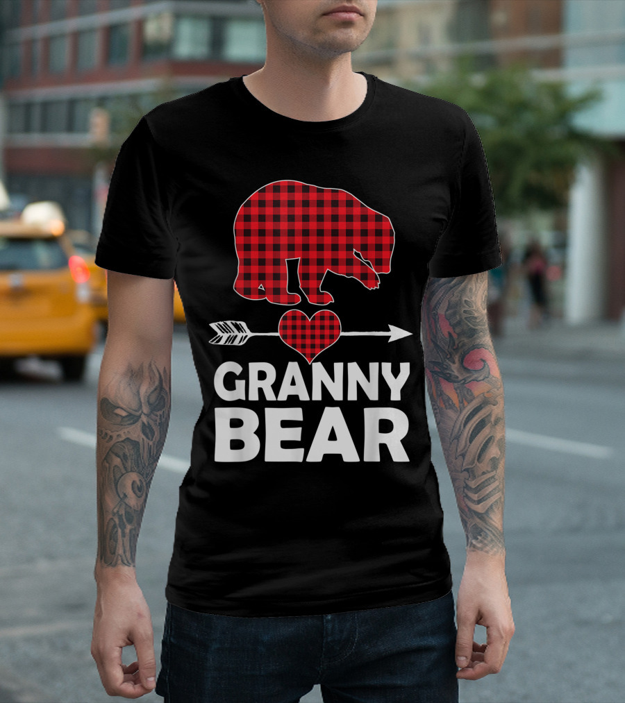 Granny Bear Red Plaid Buffalo Heart Arrow T-Shirt
