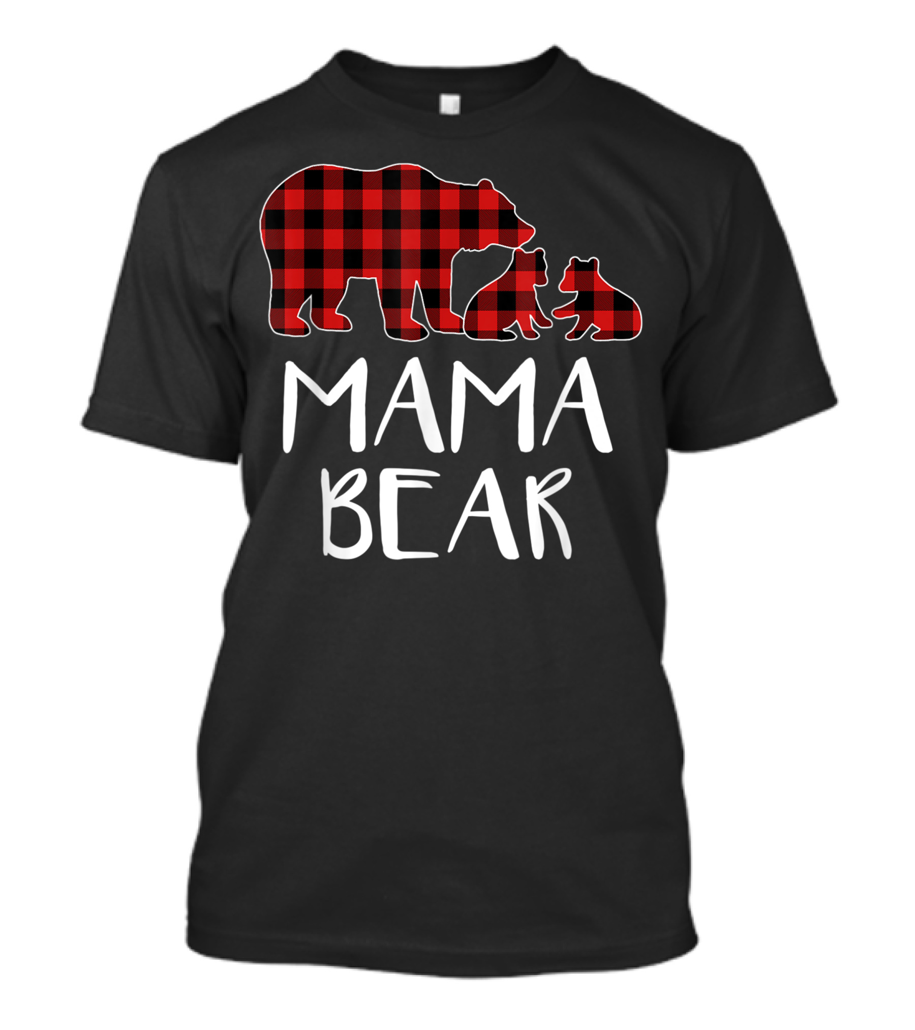 Mama Bear Red Plaid With Two Cubs Buffalo Check Matching T-Shirt