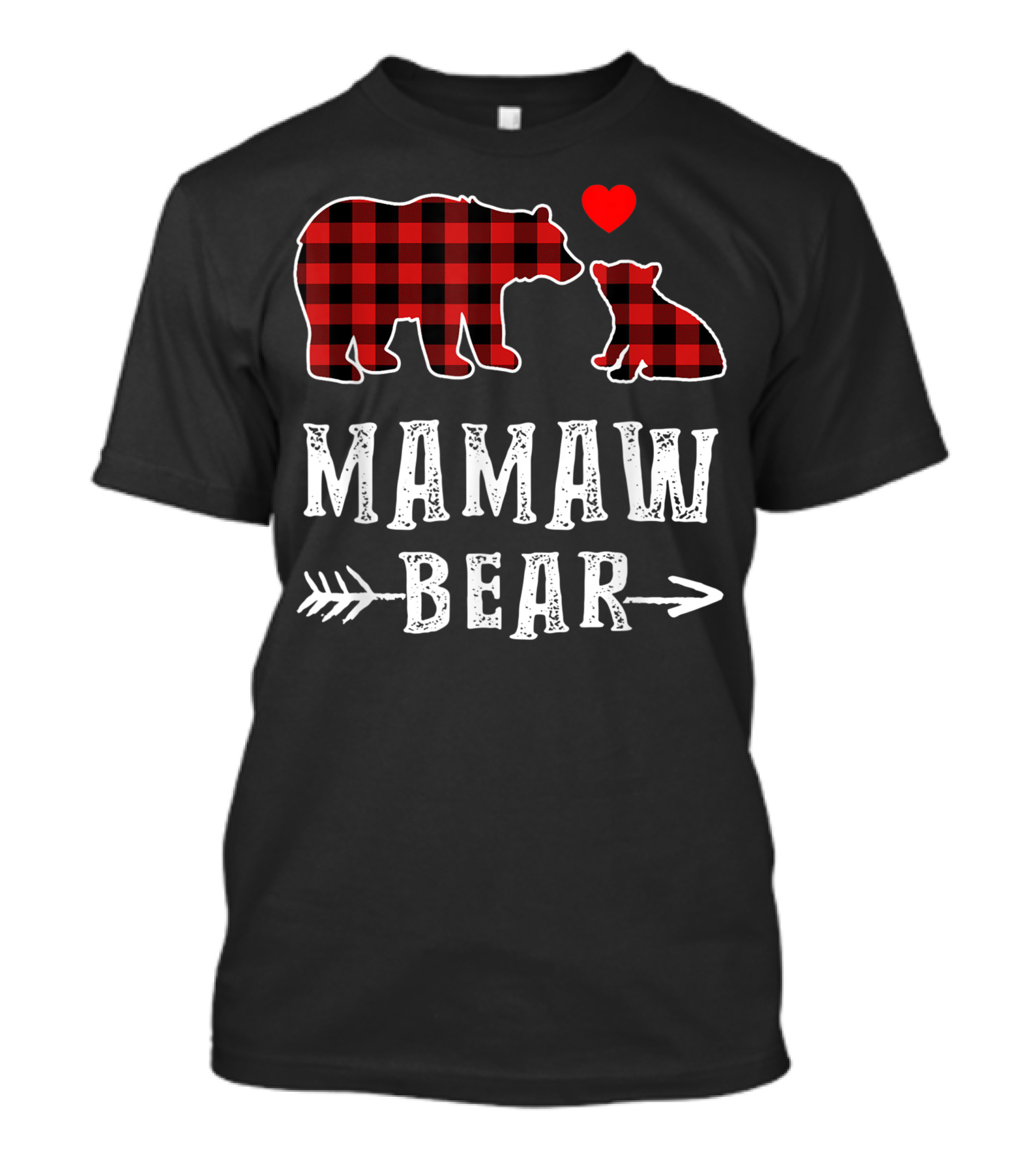 Mamaw Bear Red Plaid Buffalo Heart One Cub Matching T-Shirt