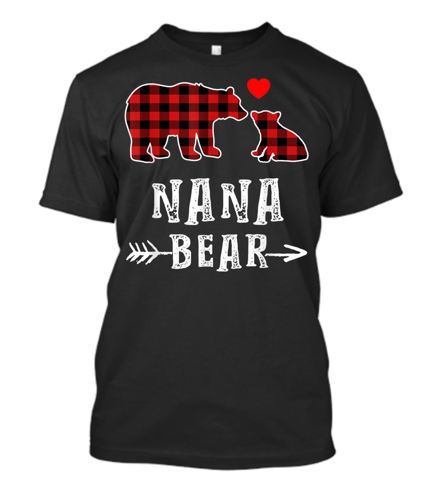 Nana Bear Red Plaid Buffalo Matching Family One Cub Heart Arrow T-Shirt