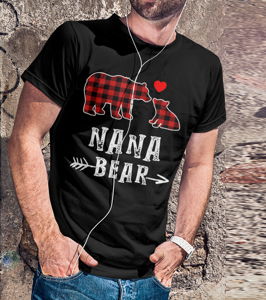 Nana Bear Red Plaid Buffalo Matching Family One Cub Heart Arrow T-Shirt