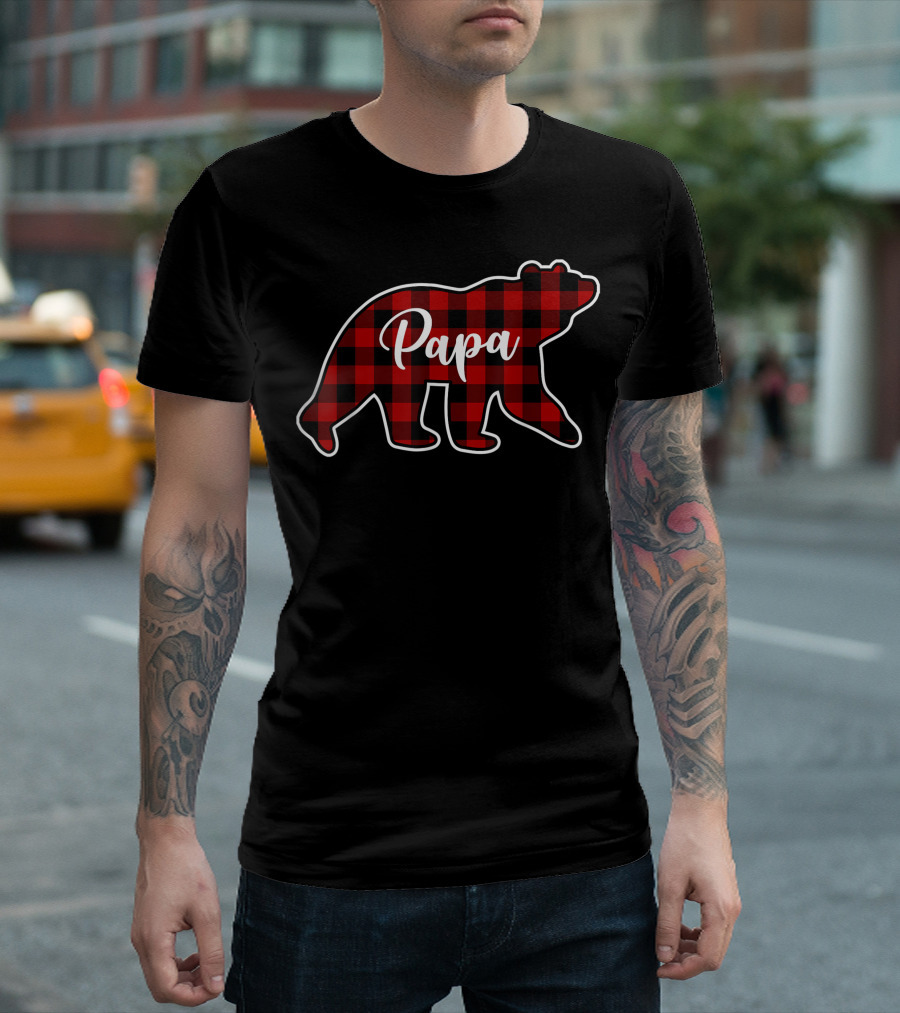 Red Plaid Papa Bear Family Matching Group T-Shirt