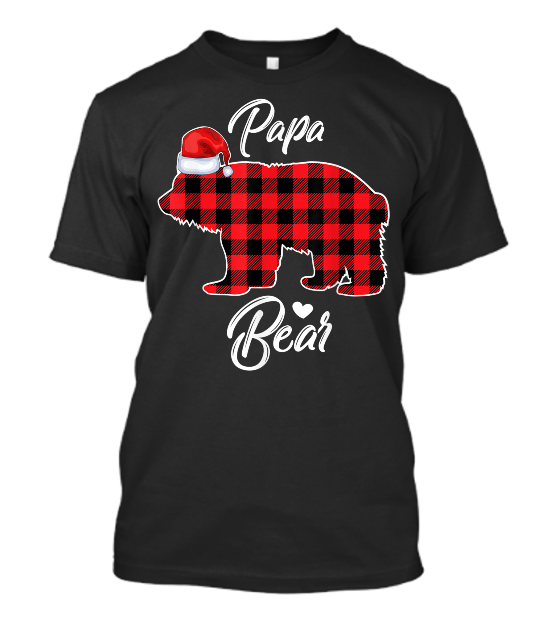 Papa Bear Red Plaid Buffalo Check Family Christmas Santa Hat Matching T-Shirt