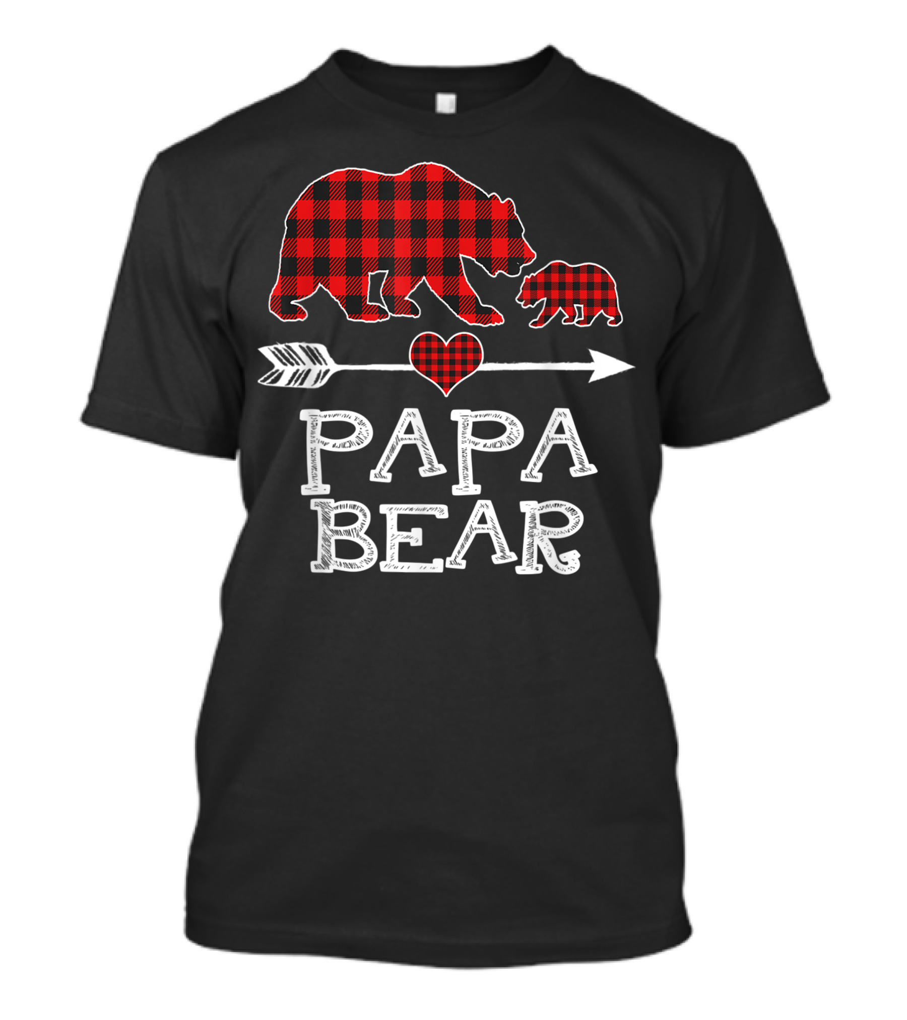 Red Plaid Papa Bear One Cub Heart Arrow Buffalo Matching T-Shirt