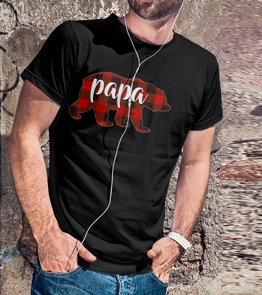 Red Plaid Buffalo Papa Bear Matching Family Dad T-Shirt