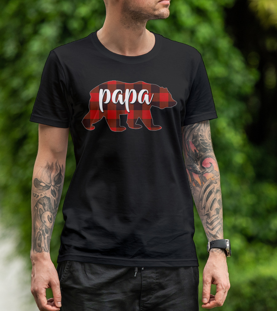 Red Plaid Buffalo Papa Bear Matching Family Dad T-Shirt