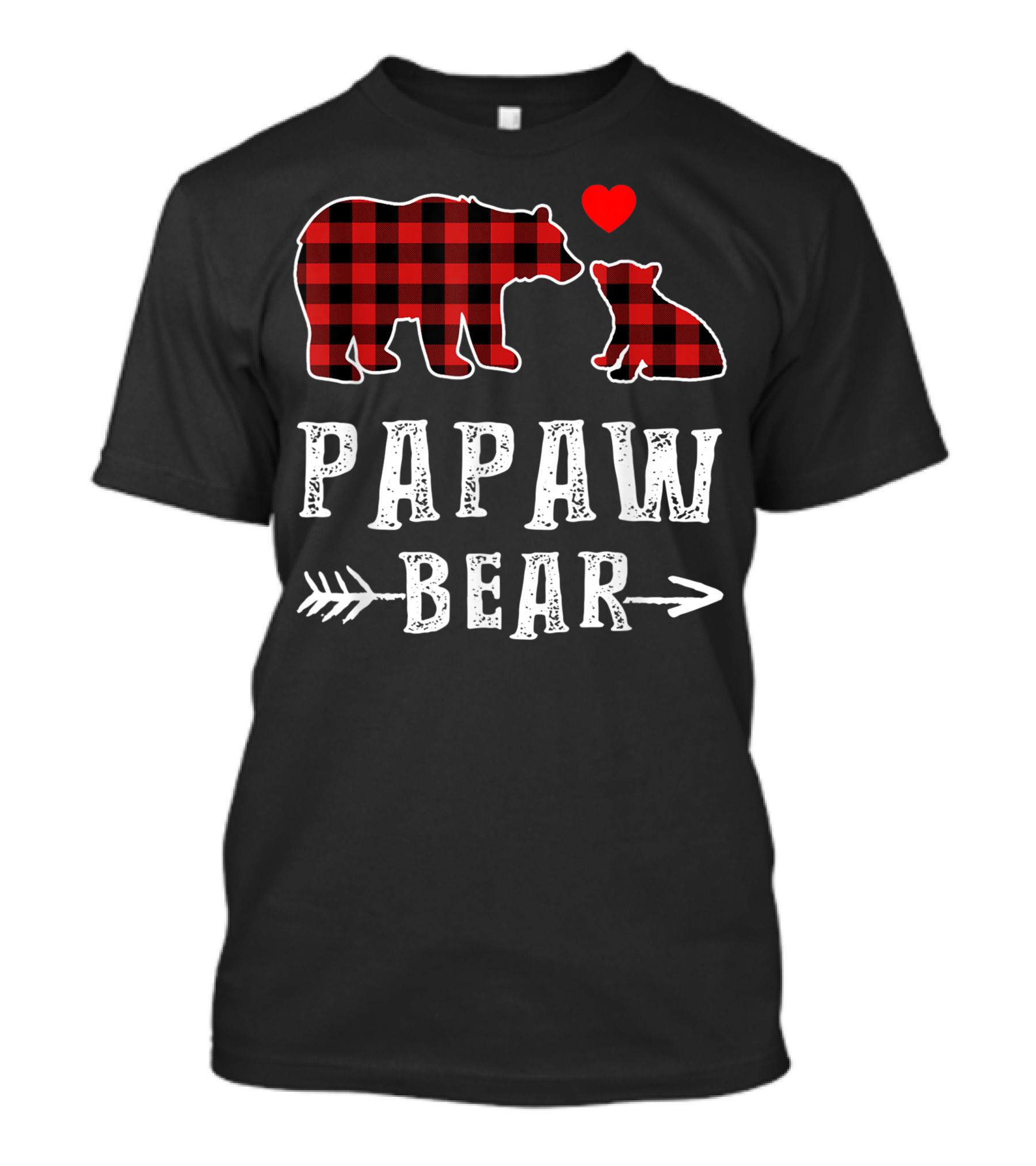 Red Plaid Papaw Bear With Cub And Heart T-Shirt