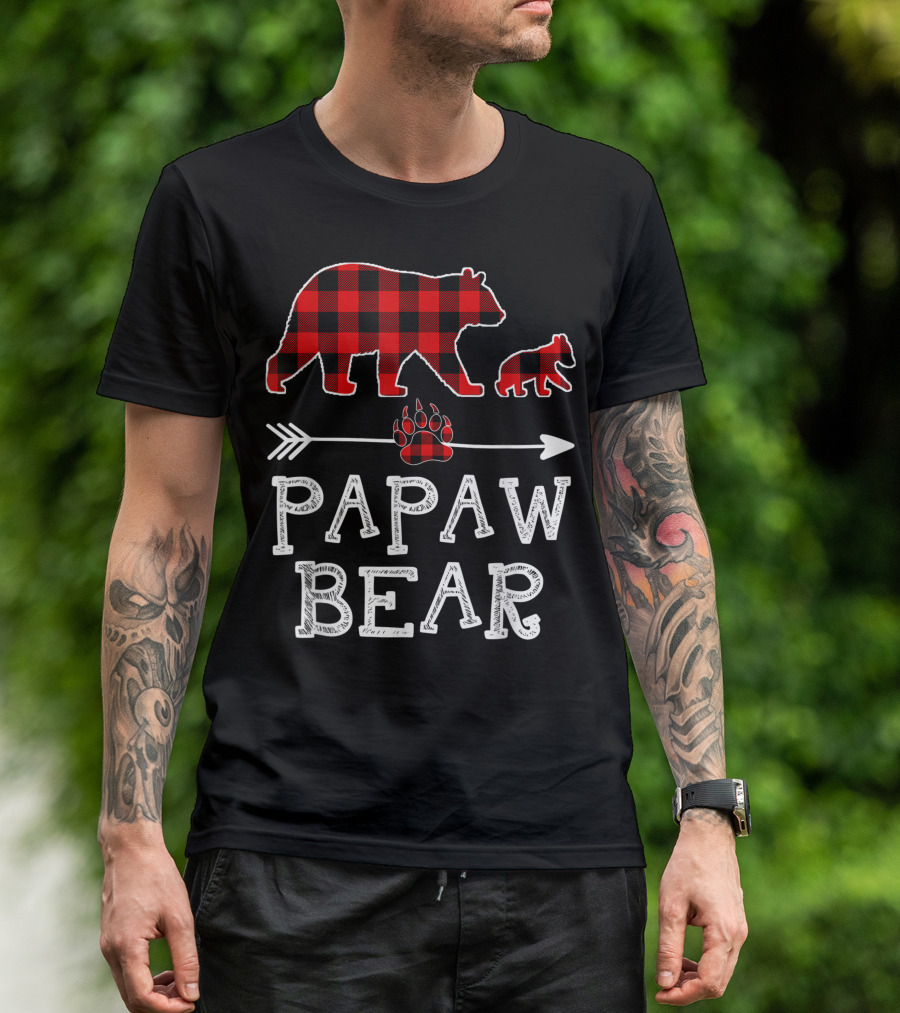 Papaw Bear Red Plaid Buffalo Cubs Matching Arrow Pawprint T-Shirt