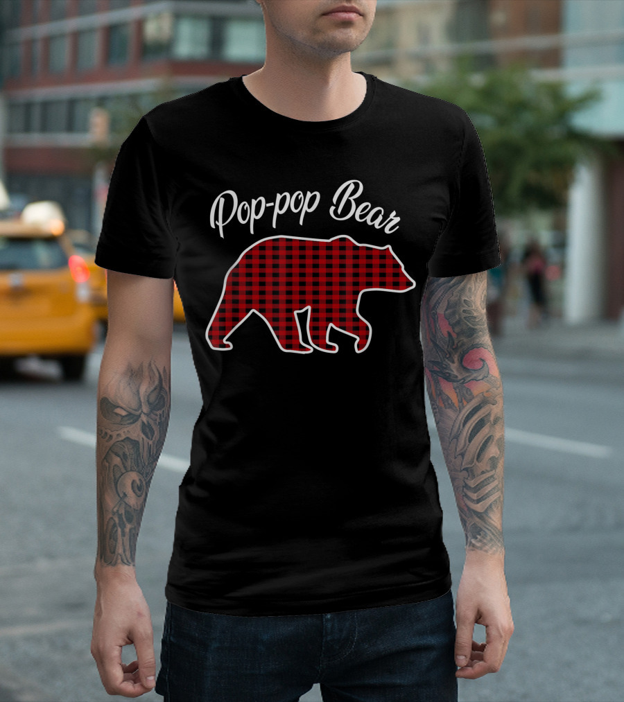 Pop Pop Bear Red Plaid Matching T-Shirt