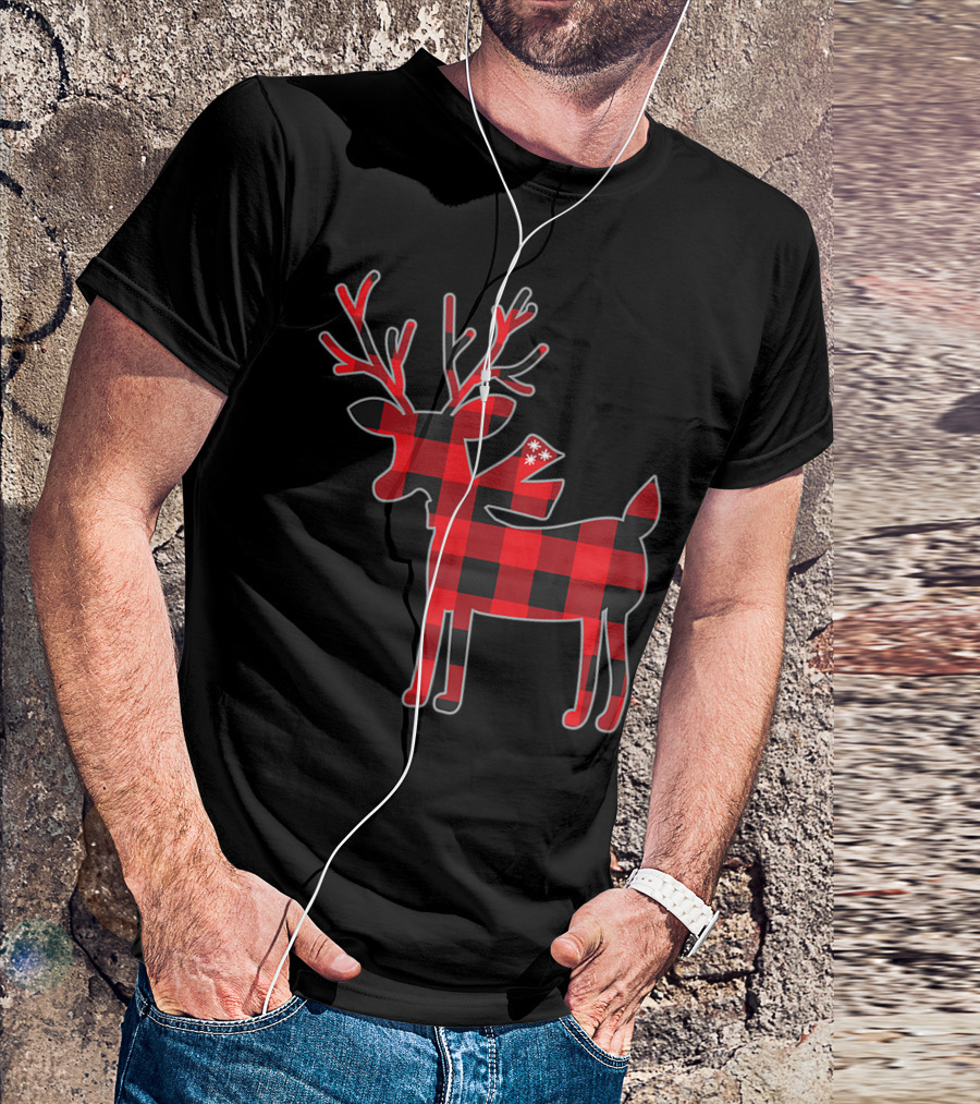 Red Buffalo Plaid Reindeer Christmas Family Matching Holiday T-Shirt