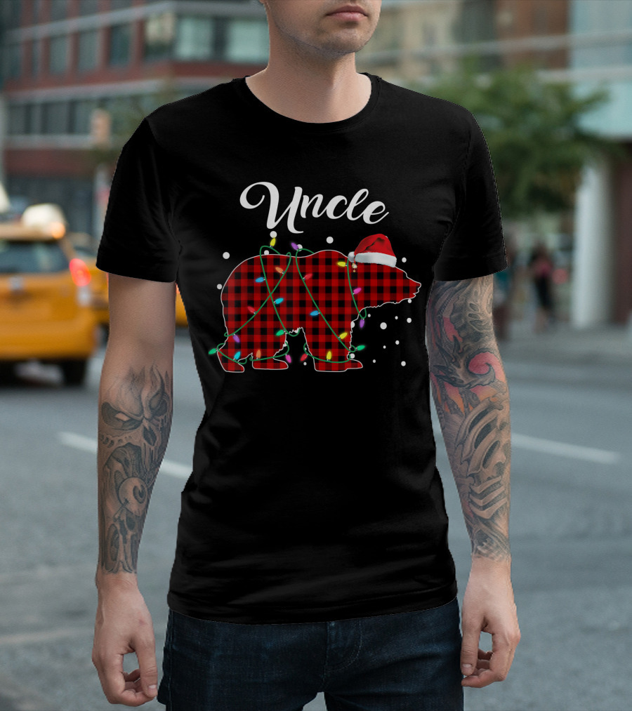 Uncle Red Plaid Bear Christmas Lights Buffalo T-Shirt