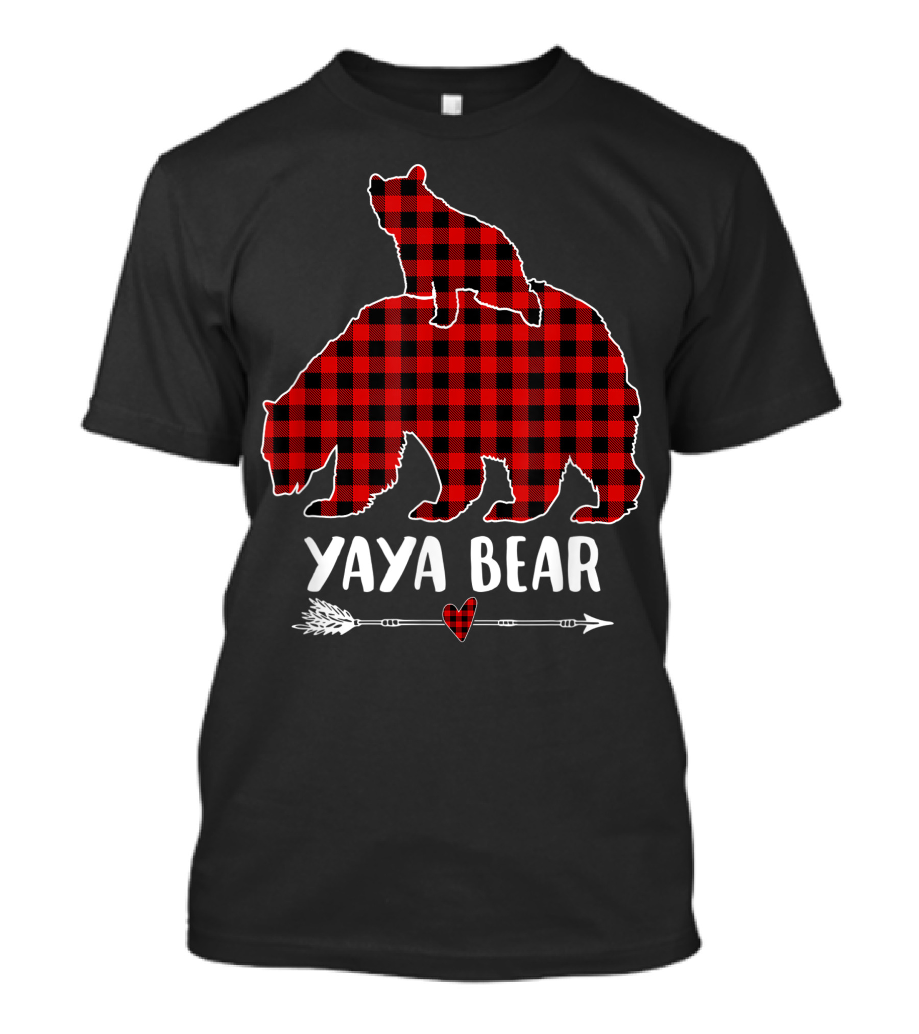 Yaya Bear Red Plaid Buffalo With Arrow And Heart T-Shirt