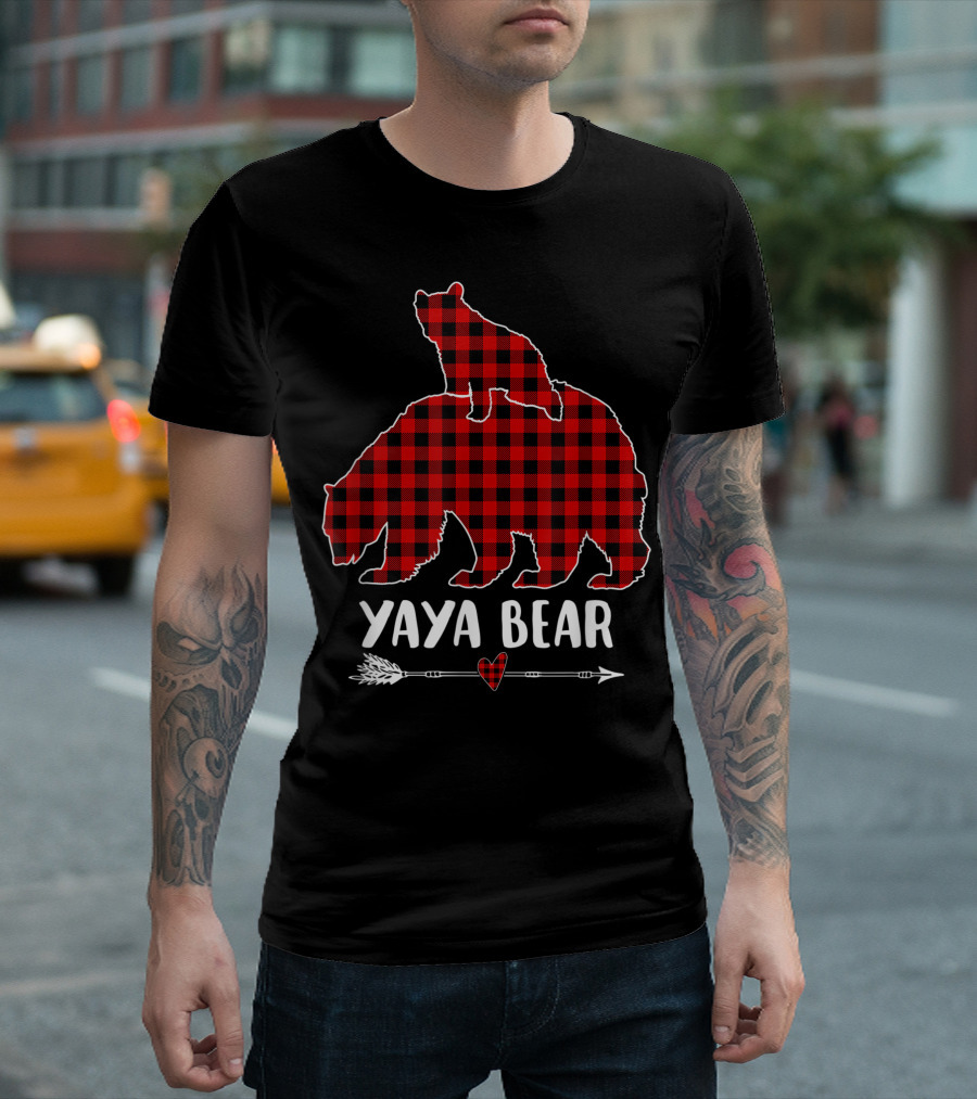 Yaya Bear Red Plaid Buffalo With Arrow And Heart T-Shirt