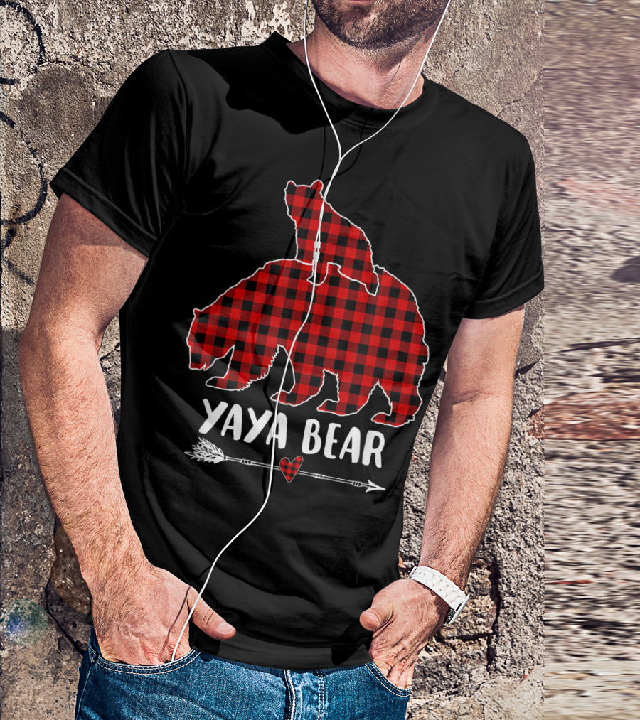 Yaya Bear Red Plaid Buffalo With Arrow And Heart T-Shirt