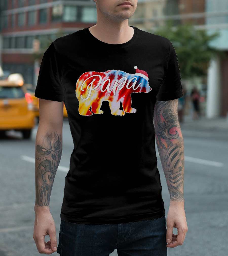 Red Tie Dye Buffalo Dad Matching Family Papa Bear Christmas Hat T-Shirt