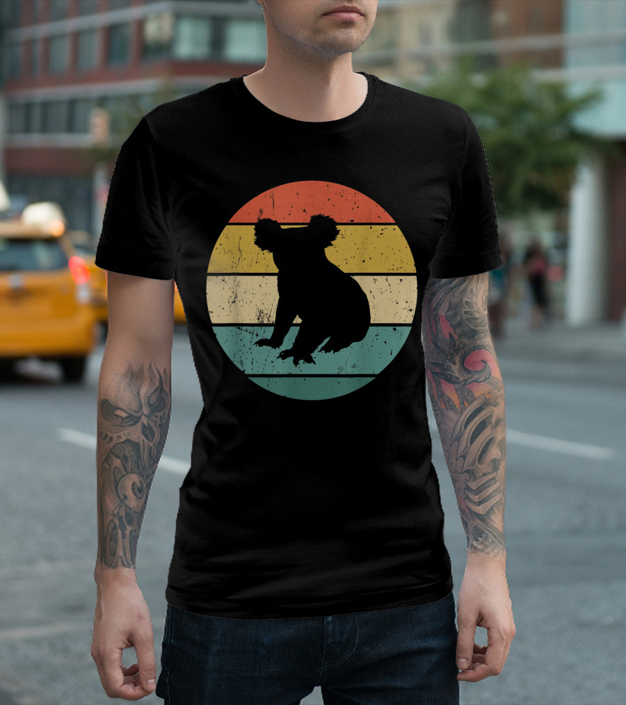 Retro Koala Silhouette Vintage Stripes T-Shirt