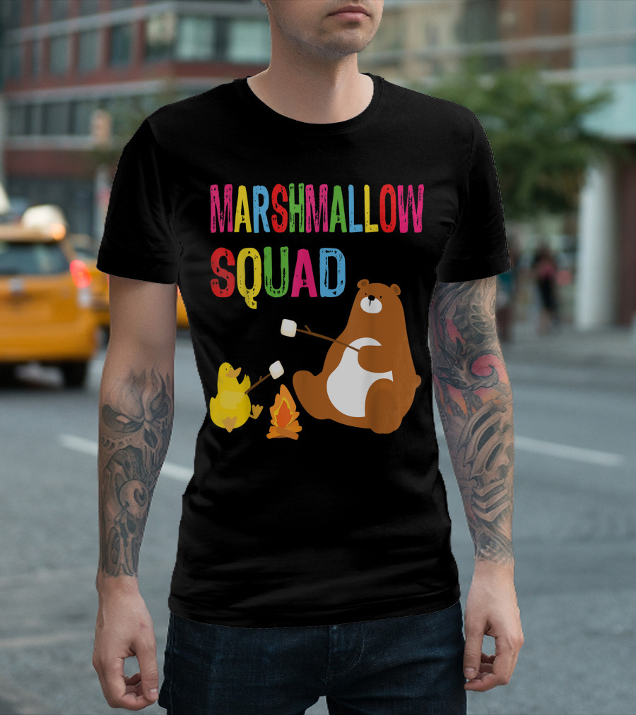 Marshmallow Squad Campfire Bear And Duck Roasting Marshmallows T-Shirt