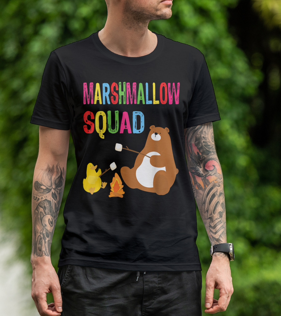 Marshmallow Squad Campfire Bear And Duck Roasting Marshmallows T-Shirt