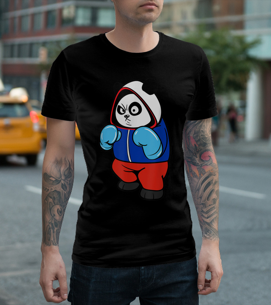 Russia Boxing Panda Bear In Red And Blue T-Shirt