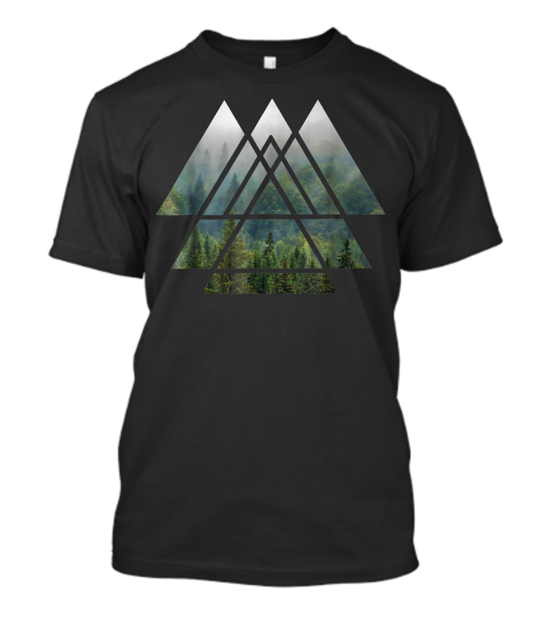 Sacred Geometry Triangles Misty Forest Tranquil Nature Reflections T-Shirt