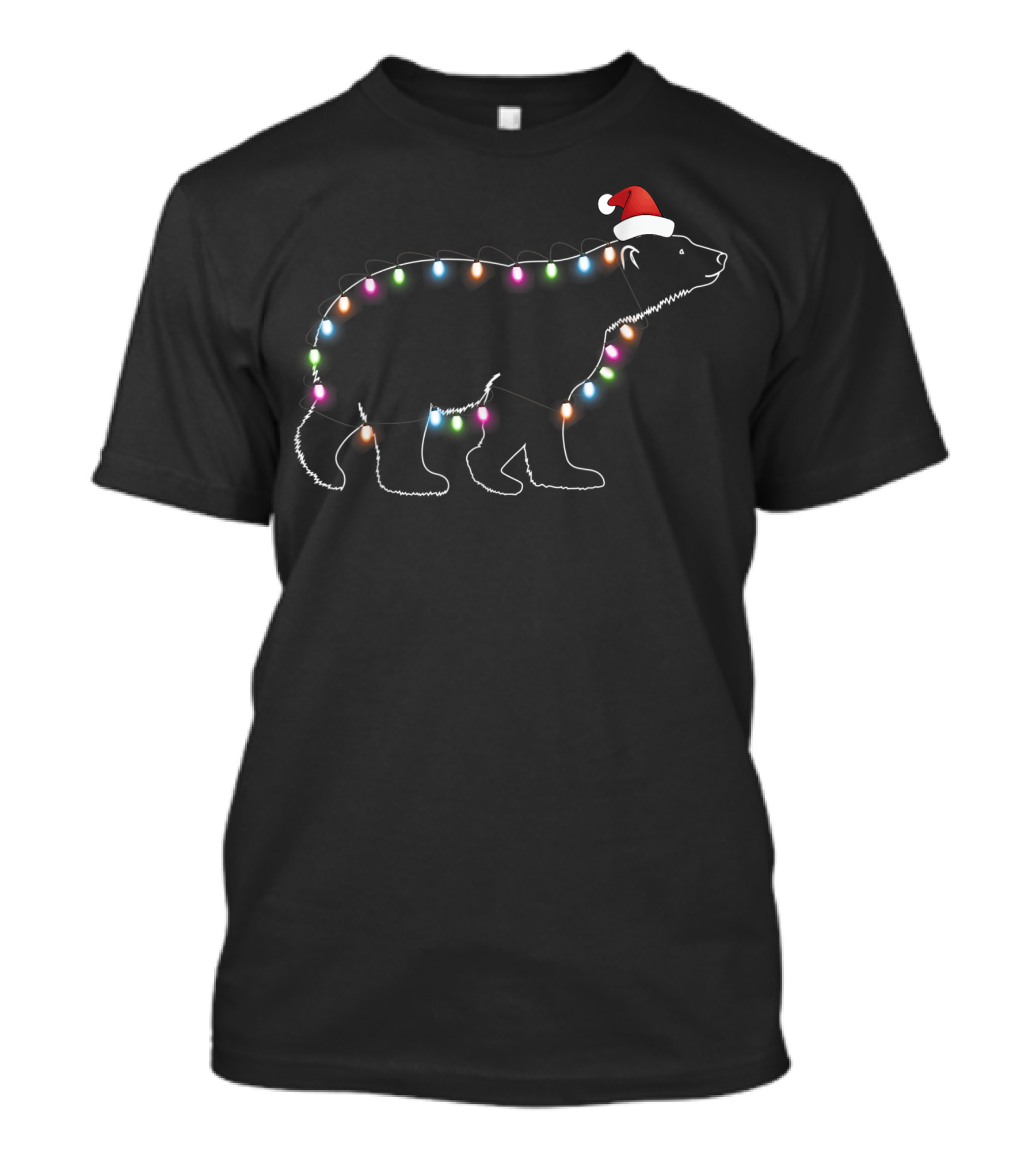 Santa Hat Polar Bear Wrapped In LED Christmas Lights T-Shirt