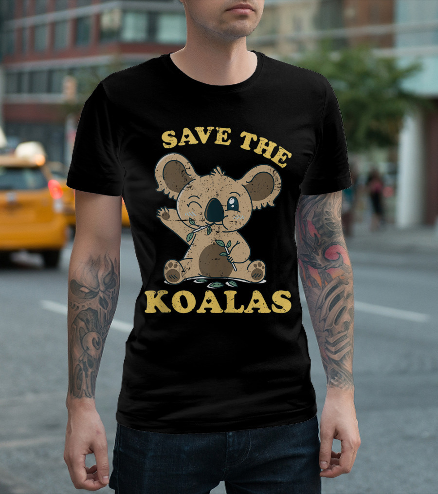 Save The Koalas Vintage Koala Bear Lovers Cute Koala Eating Leaves T-Shirt