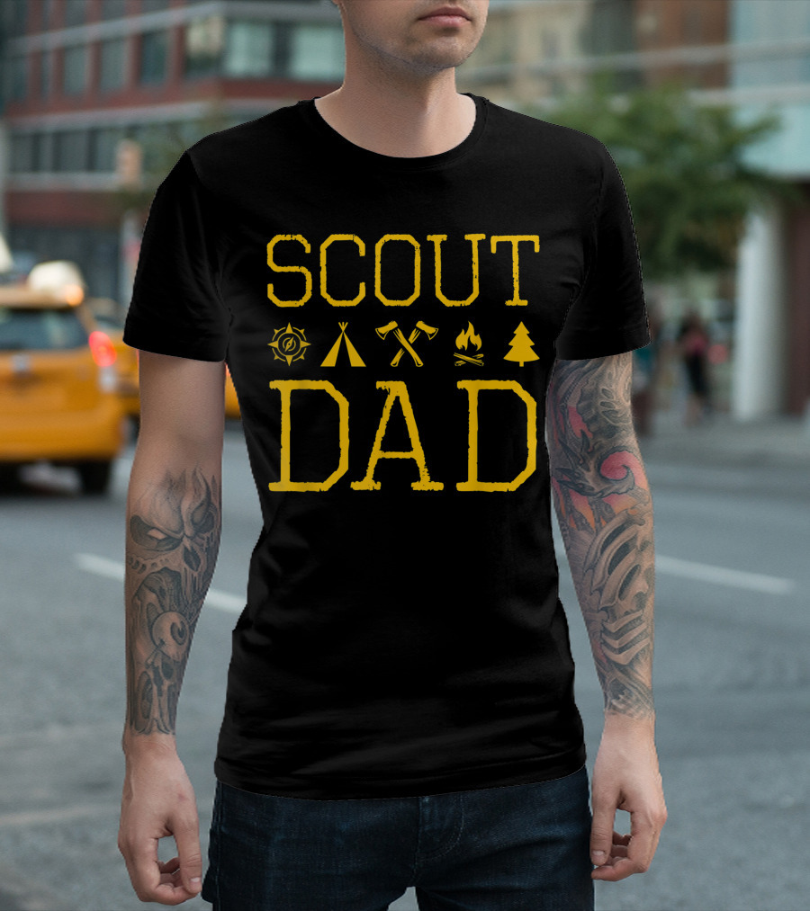 Scout Dad Scout Scouting Member Supporter Compass Tent Axes Campfire Tree T-Shirt