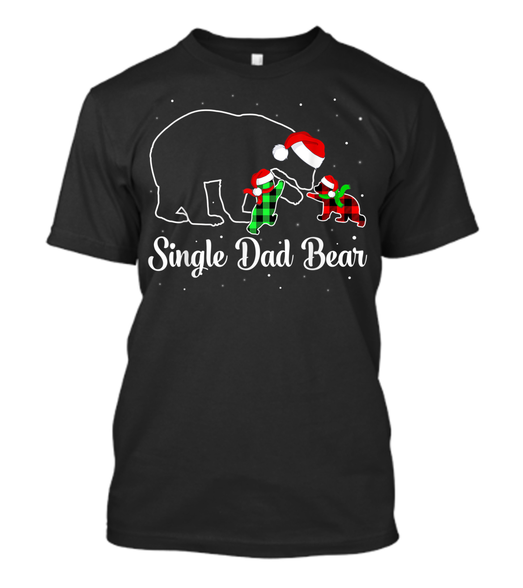 Single Dad Bear Christmas Santa Hat Plaid Cubs T-Shirt