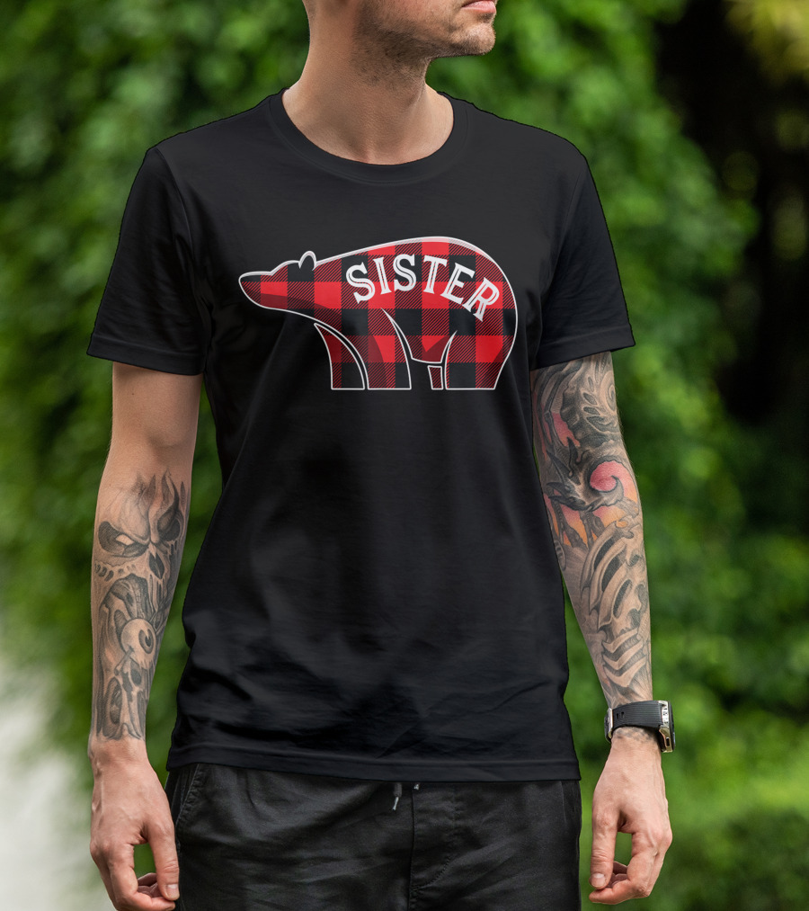 Sister Bear Buffalo Plaid Christmas T-Shirt