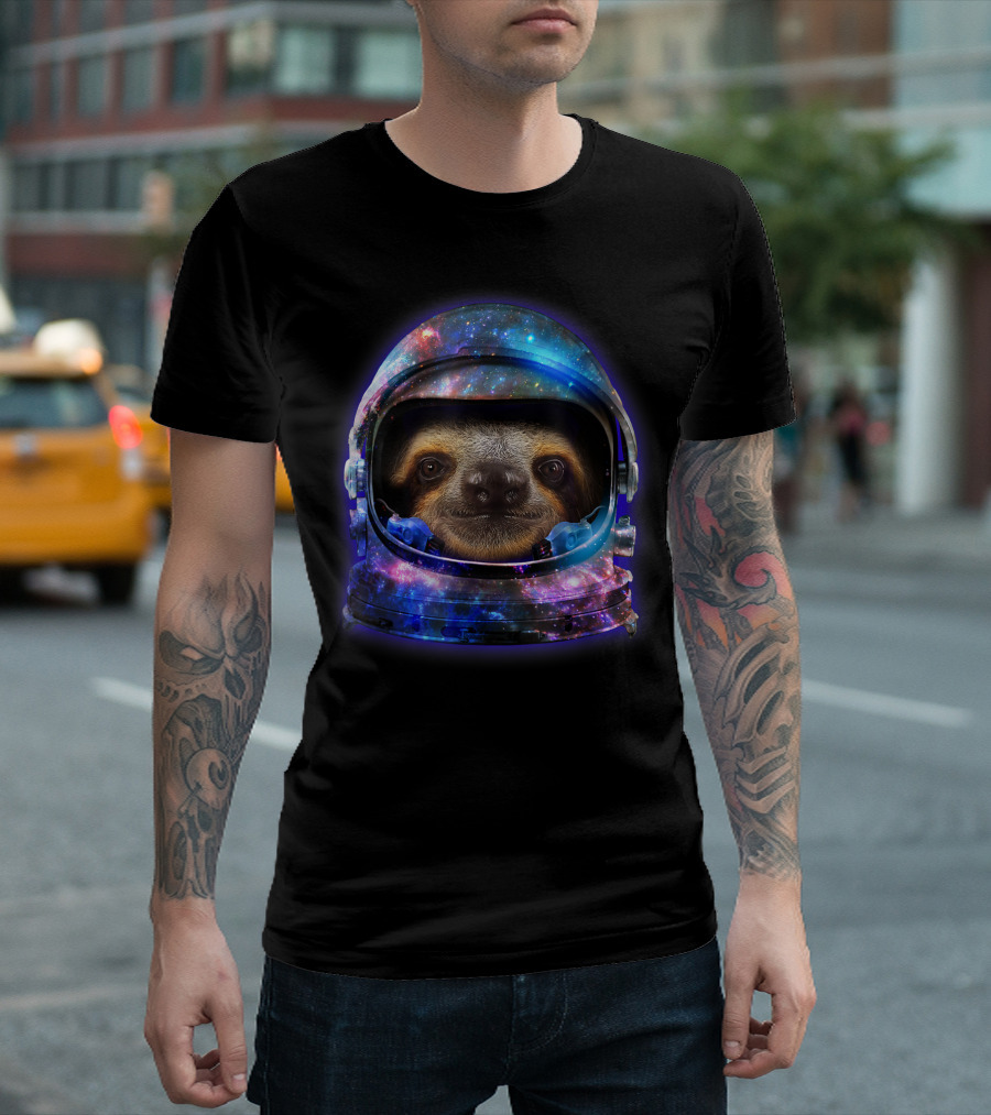 Sloth Astronaut Helmet in Cosmic Galaxy Space Scene T-Shirt