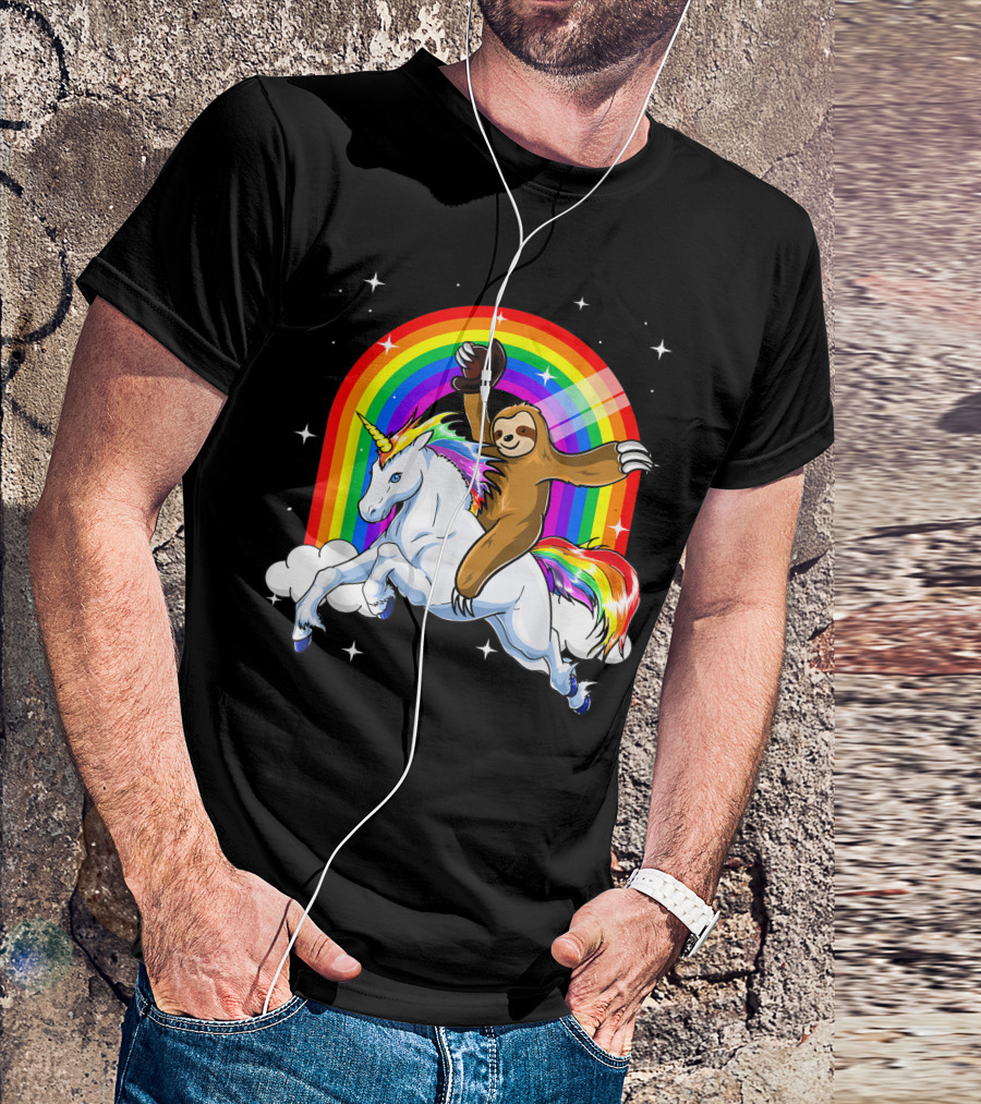 Slothicorn Riding Unicorn Rainbow Fantasy T-Shirt