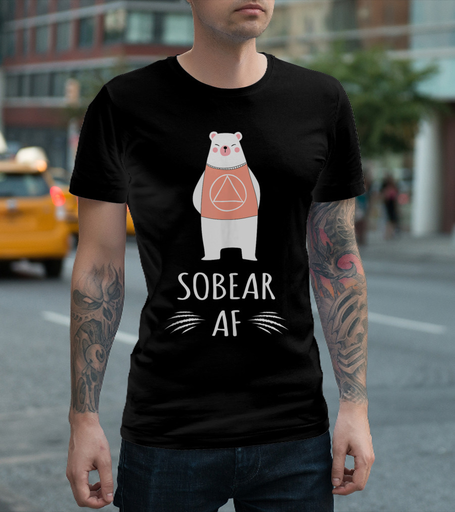 Sober AF Bear With Alcoholics Anonymous AA Sobriety Triangle T-Shirt