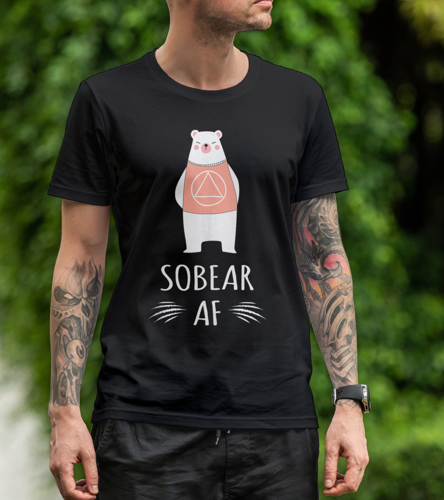 Sober AF Bear With Alcoholics Anonymous AA Sobriety Triangle T-Shirt