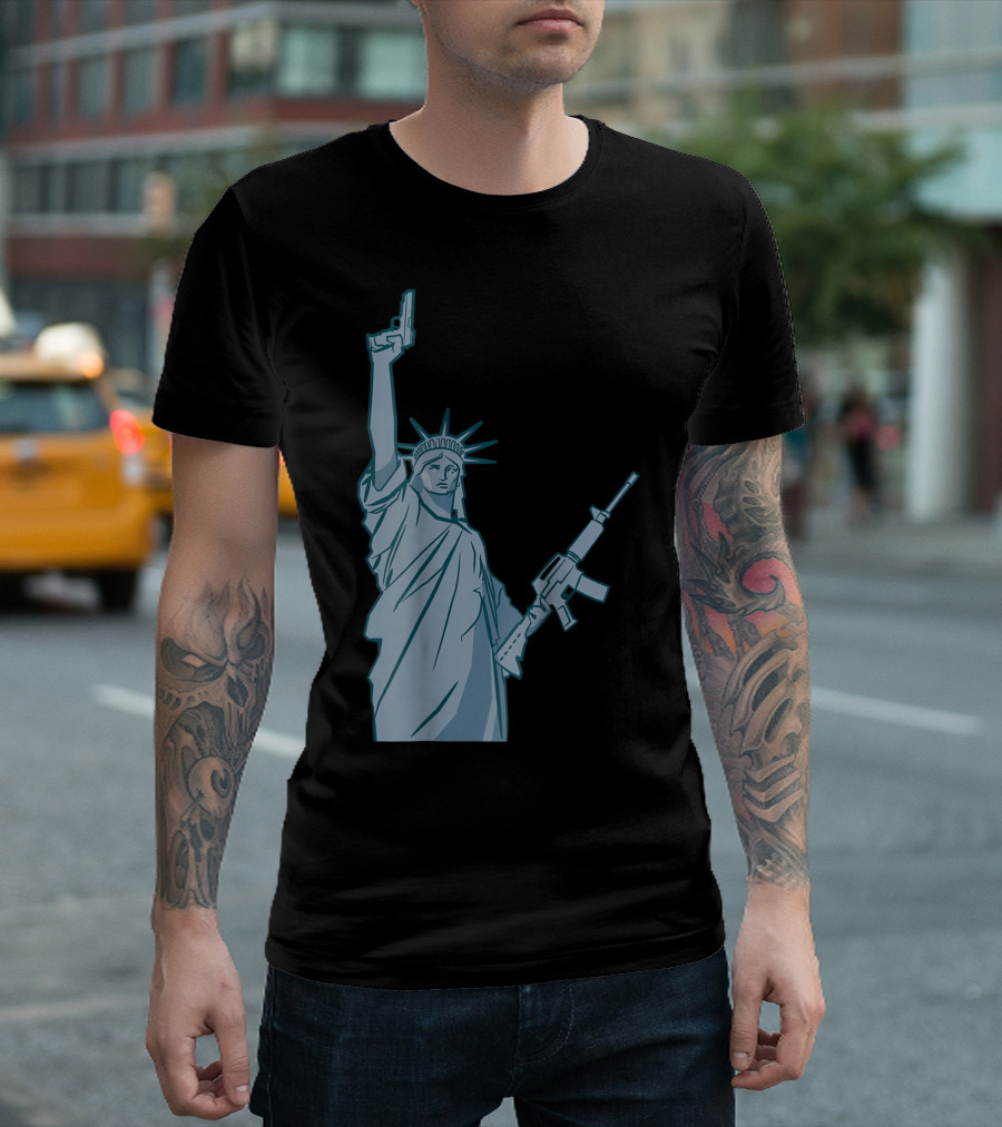 Statue Of Liberty Gun Dual Wielding Pistols and Rifle T-Shirt