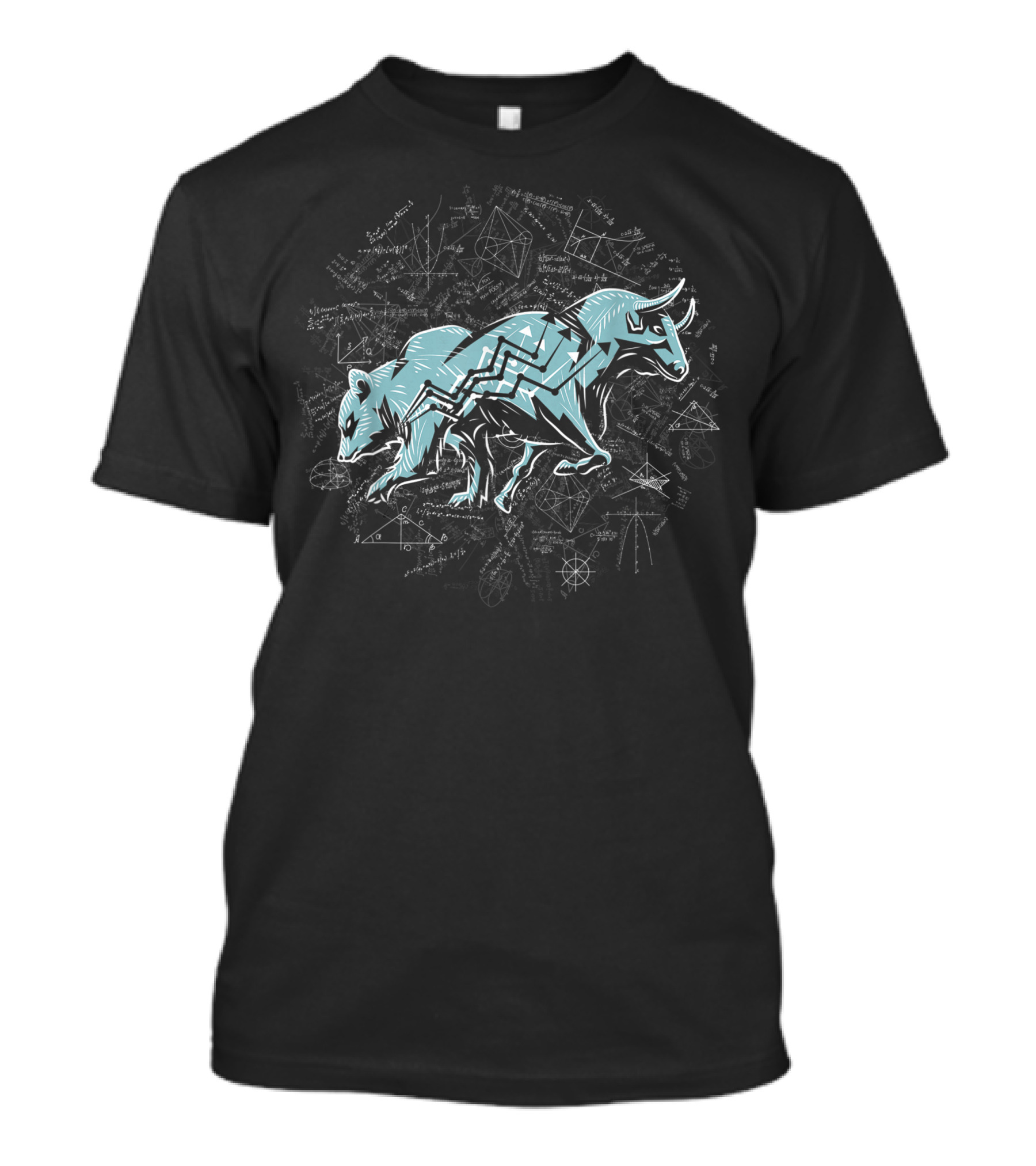 Stock Market Bull And Bear With Mathematical Graphs And Charts T-Shirt