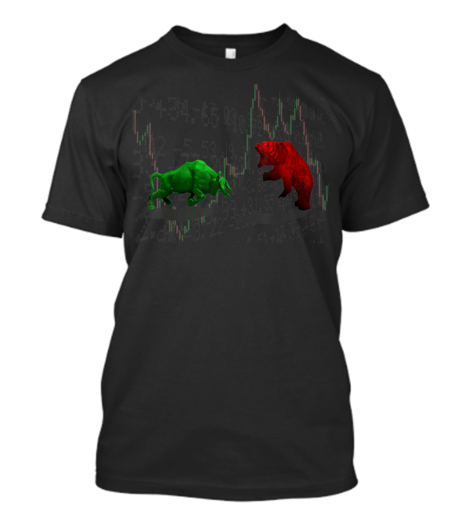 Stock Market Bulls Vs Bears Green Bull Red Bear Battle With Financial Chart Background T-Shirt