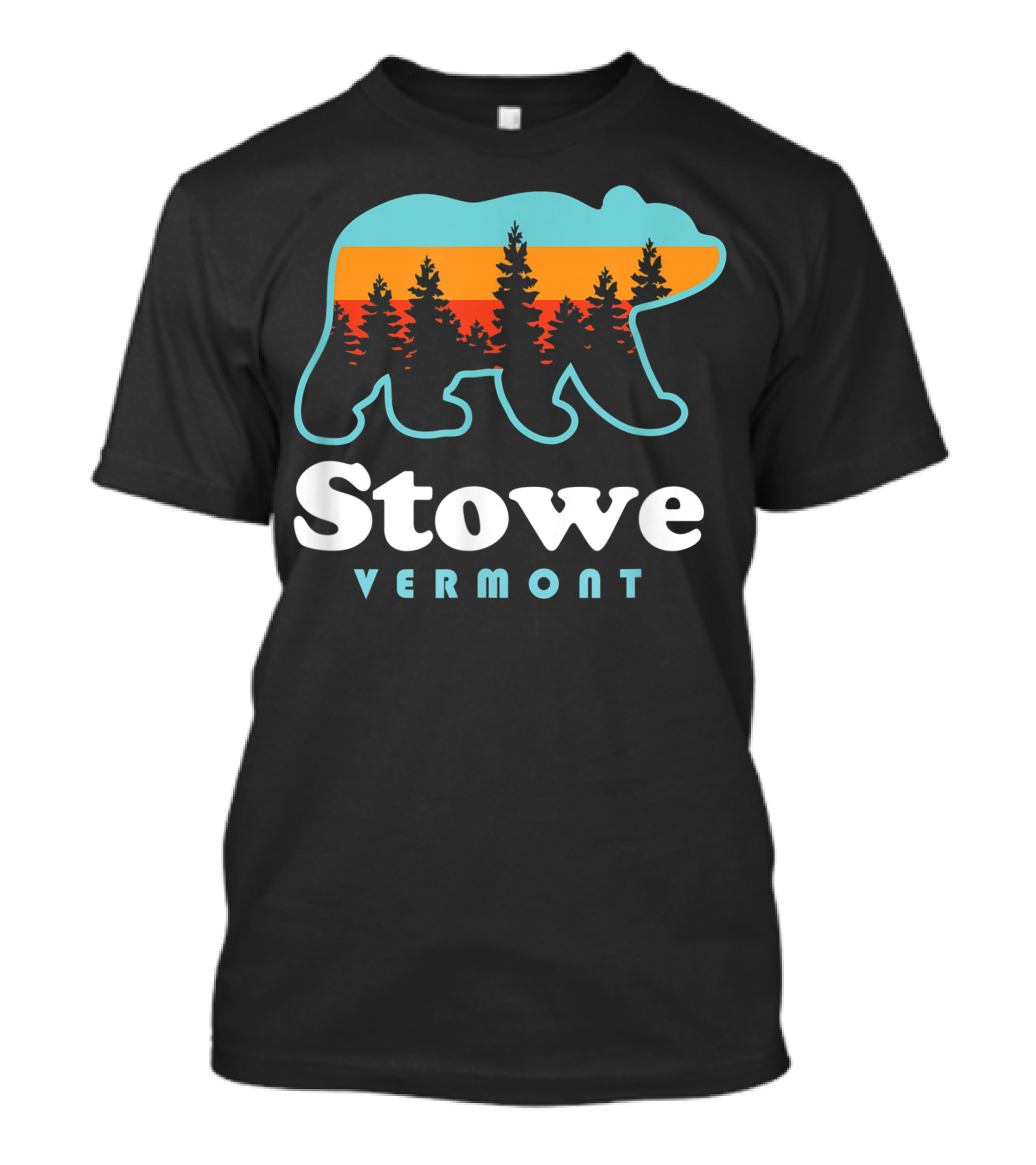 Stowe Vermont Bear Silhouette With Colorful Tree Background T-Shirt