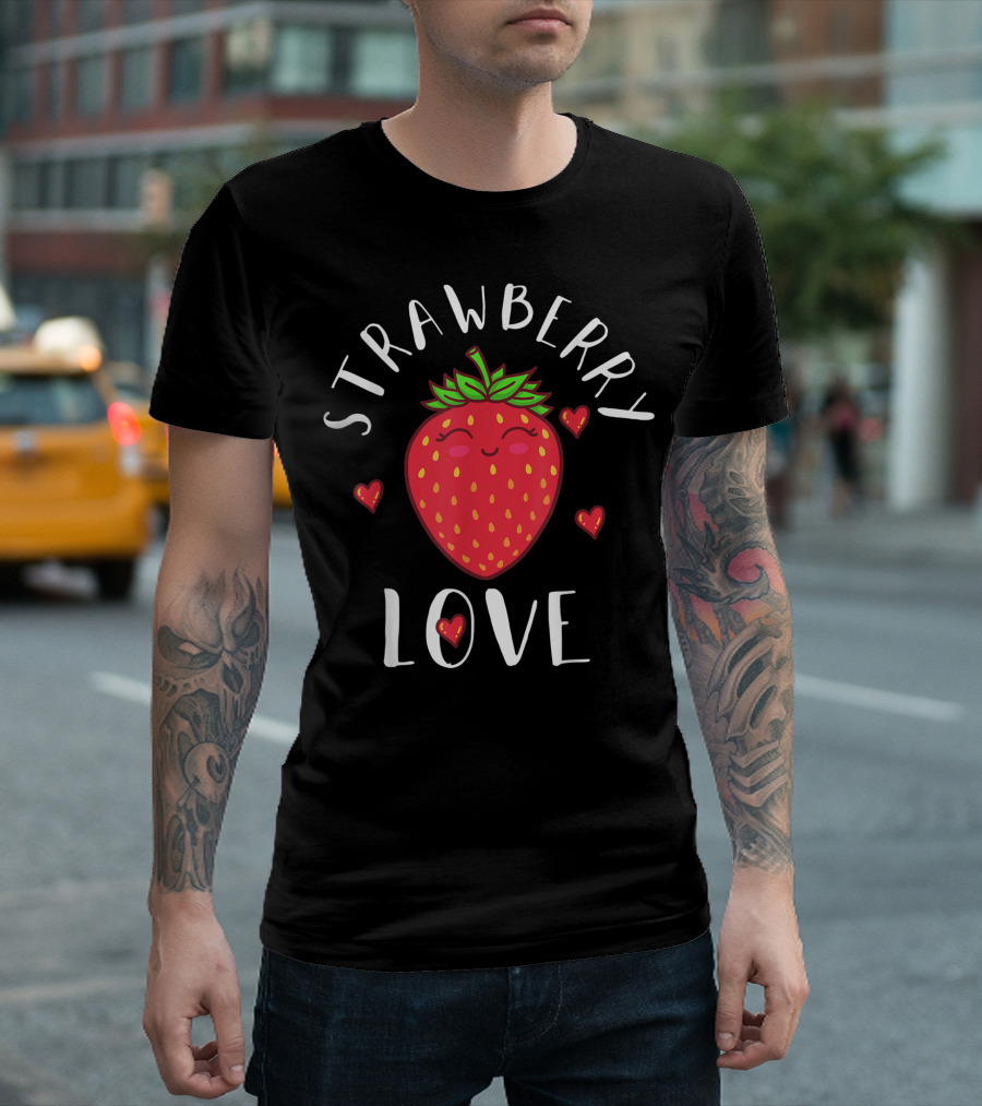 Strawberry Love Fruit Smiling Hearts Farmer Greengrocer T-Shirt