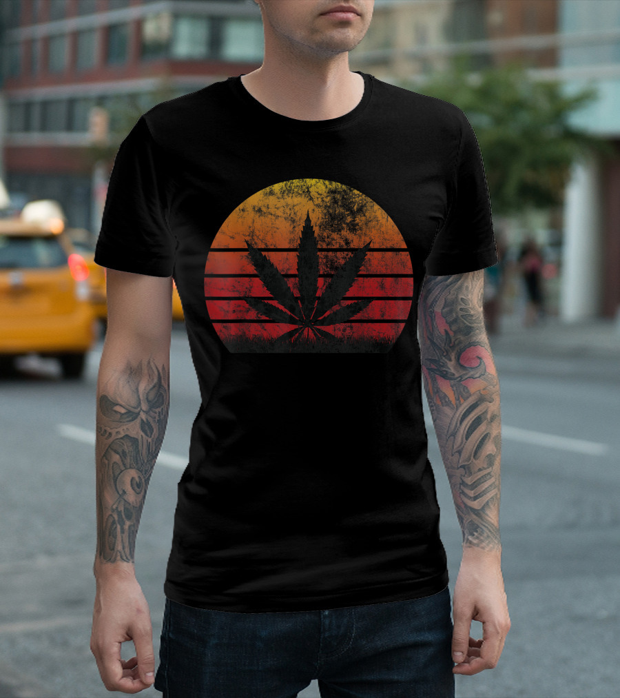 Sunset Vintage Cannabis Weed Leaf T-Shirt