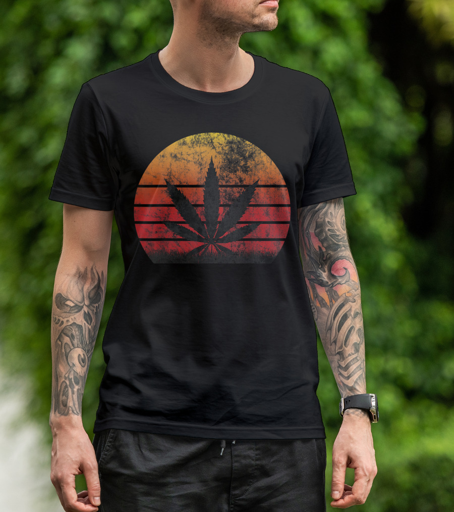 Sunset Vintage Cannabis Weed Leaf T-Shirt