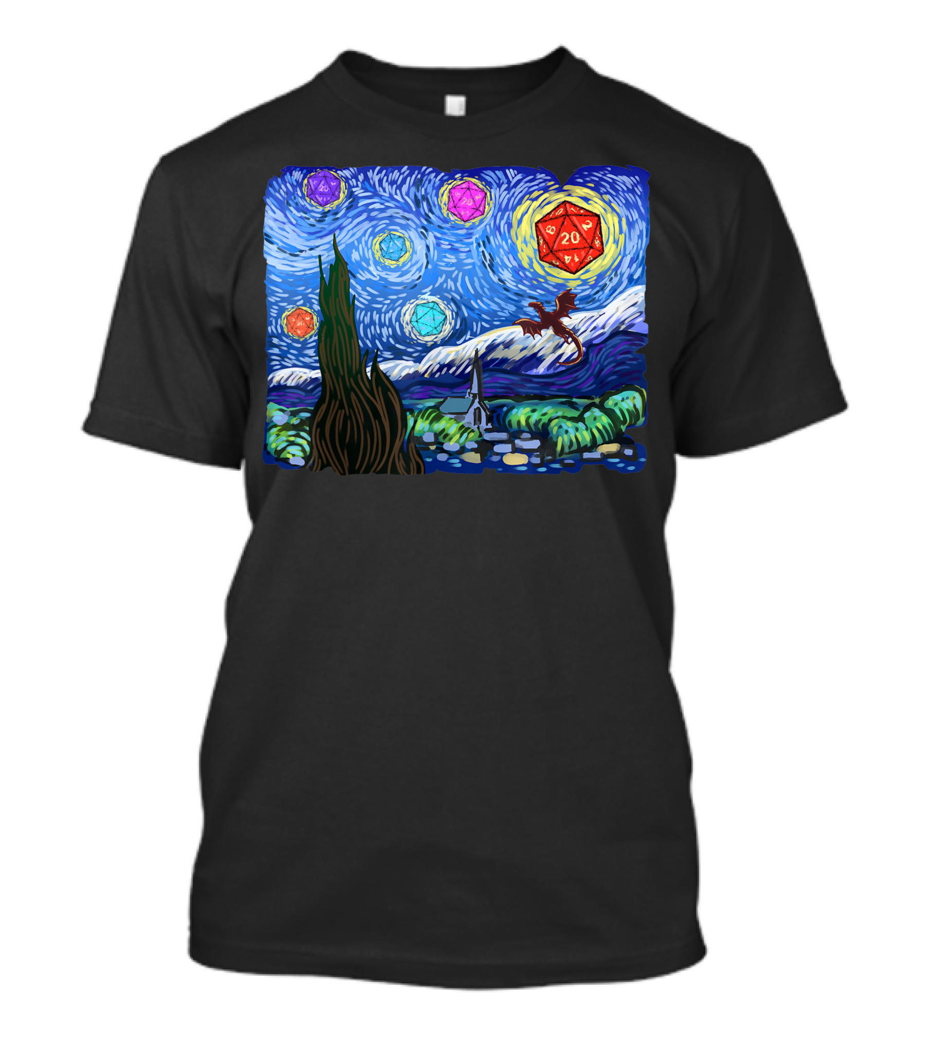 Tabletop Gaming Product Fantasy Dice Starry Night Dragon Dice T-Shirt