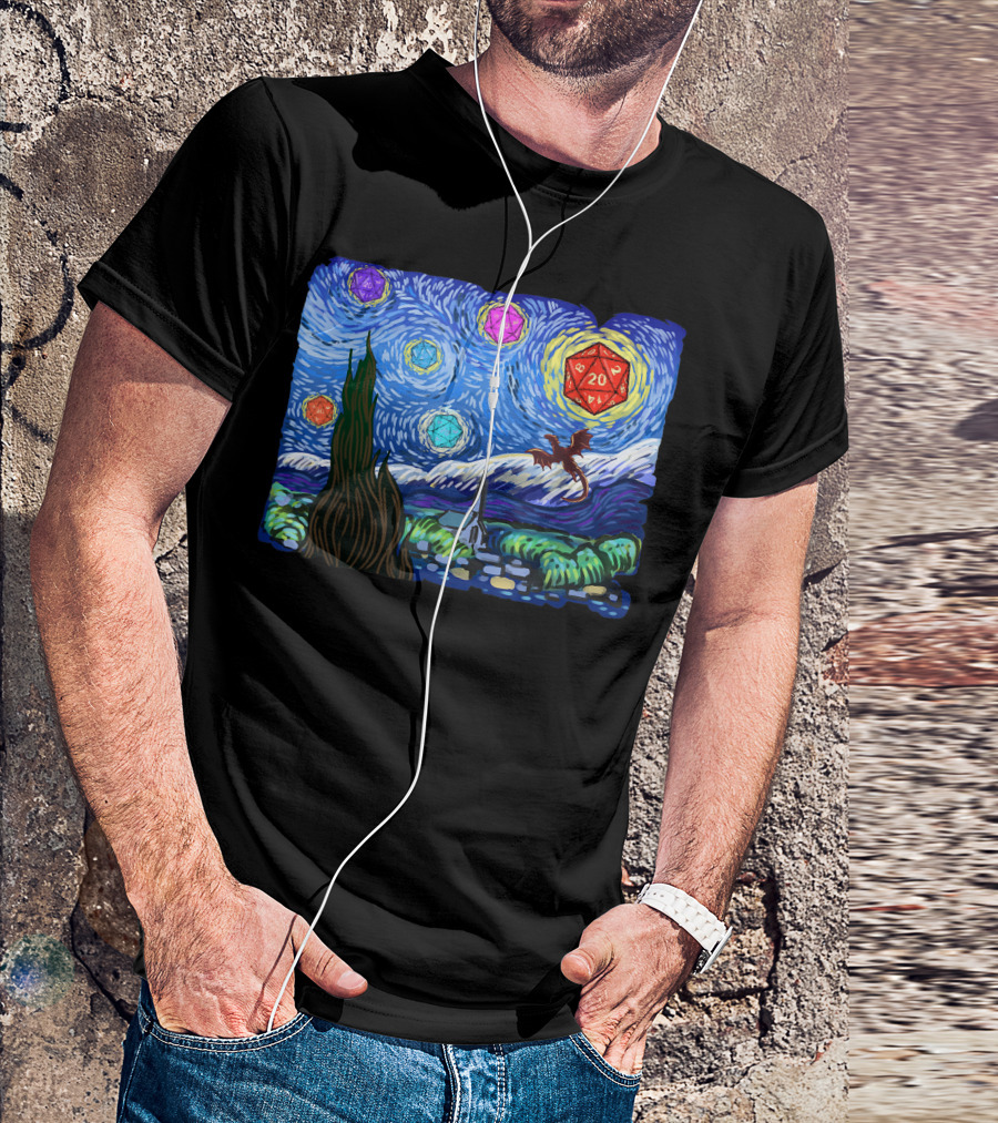 Tabletop Gaming Product Fantasy Dice Starry Night Dragon Dice T-Shirt