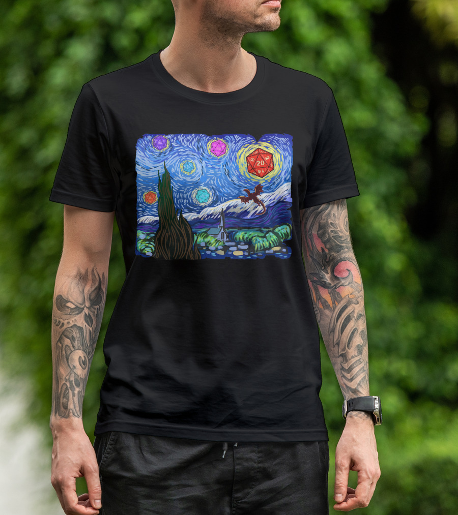 Tabletop Gaming Product Fantasy Dice Starry Night Dragon Dice T-Shirt
