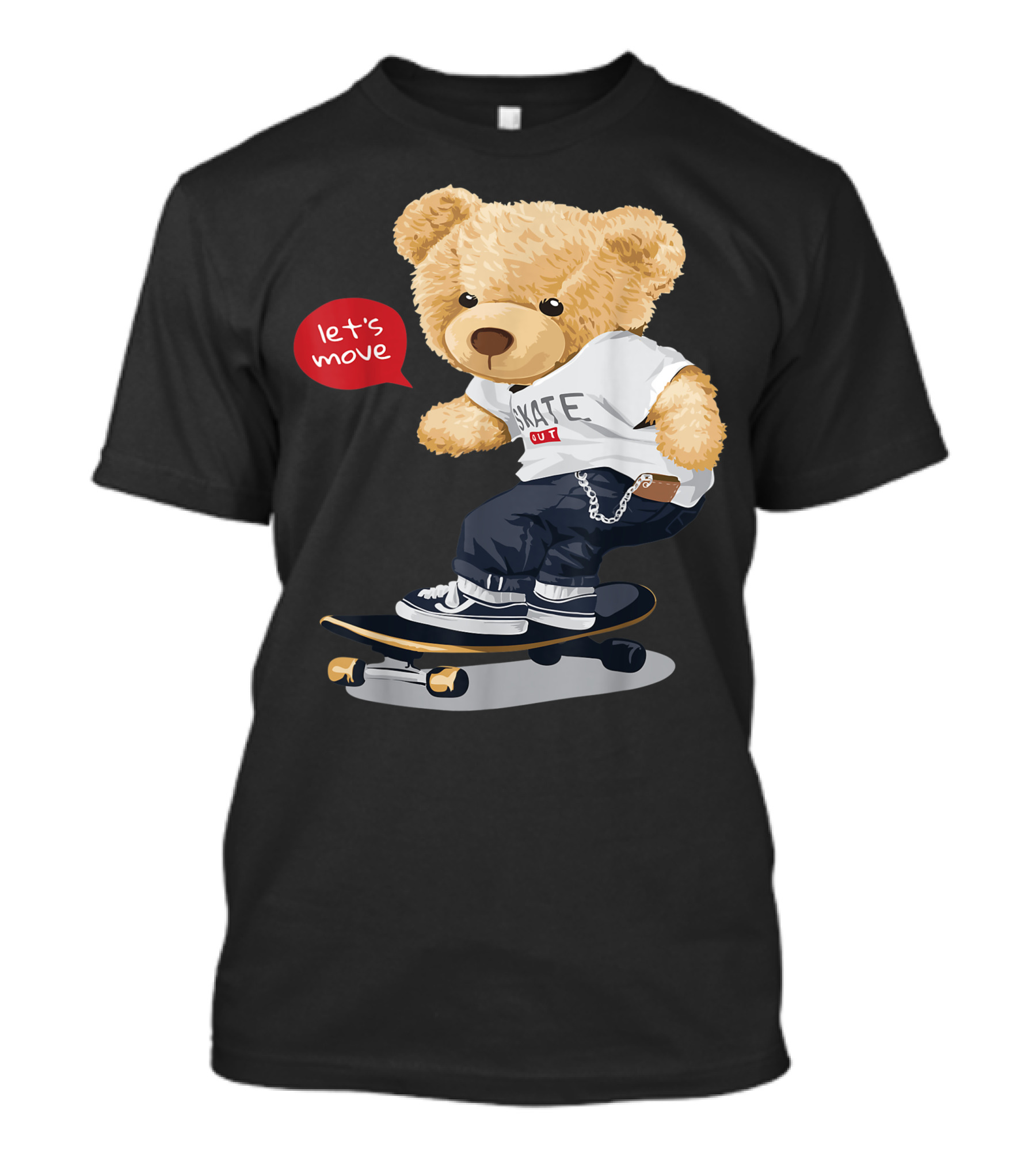 Teddy Bear Skateboarding Let's Move Cute Cartoon Skater T-Shirt