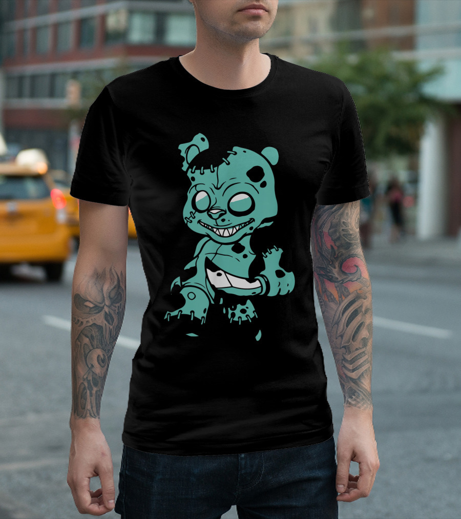 Teddy Bear Zombie Halloween Christmas Scary Knife Grinning Patchwork T-Shirt